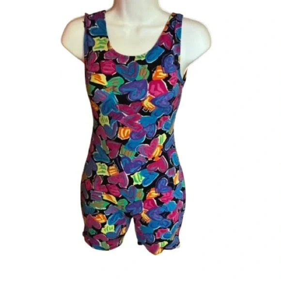 Vintage 80s bright hearts unitard - Picture 1 of 12